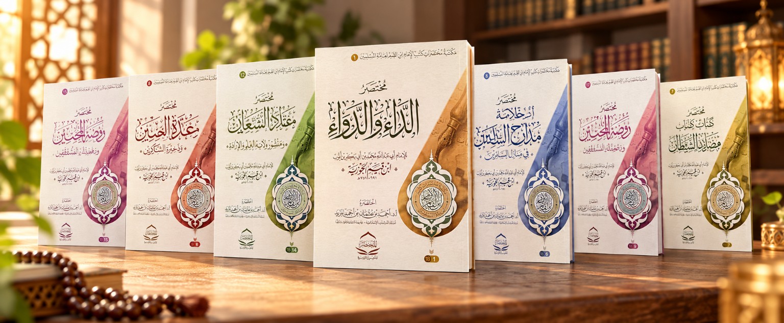 أغلفة مختصرات ابن القيم في مشهد مكتبة